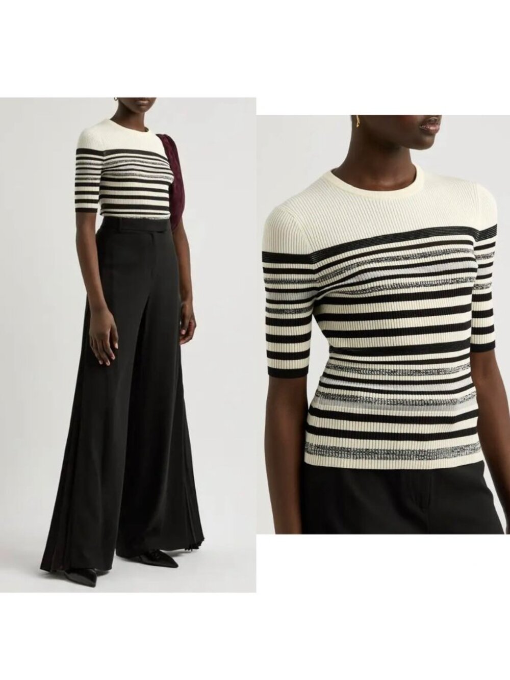 Jonathan Simkhai Elena Ribbed Knit Top Size Medium Striped Slim Fit Quiet Luxury